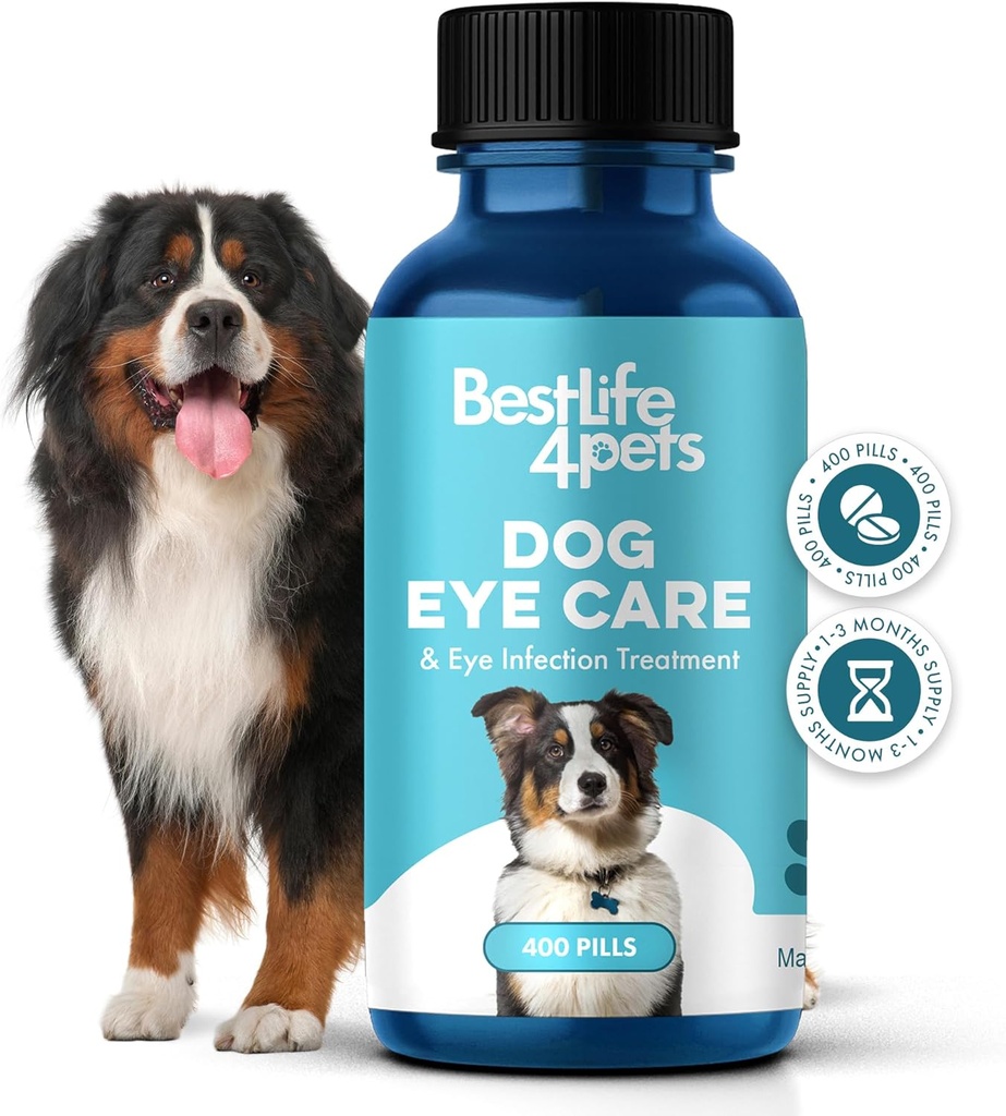 Suppléments de soutien pour les infections des yeux et les soins pour chiens, soulagement naturel de la conjonctivite, gonflement, étamines, yeux secs et décharge, facile à utiliser, plus de lutte avec les gouttes de canine, 400 petites pilules