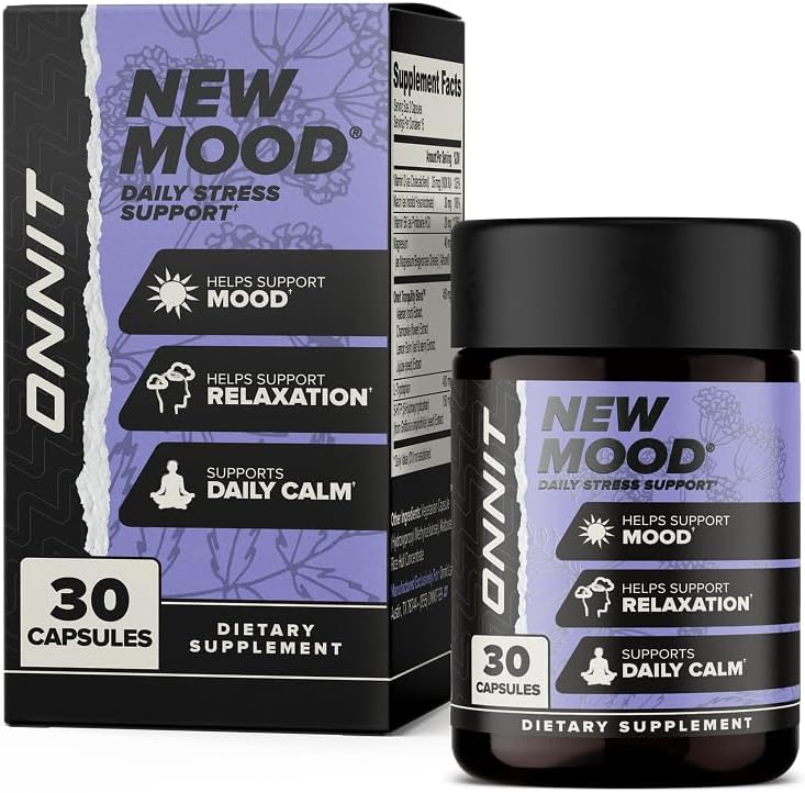 ONNIT Nouvelles capsules quotidiennes de soutien du stress, IGENTM non-OGM testé, supplément de soutien du sommeil et de l'humeur pour les hommes et les femmes, capsules quotidiennes de gestion du stress, 30 comtes