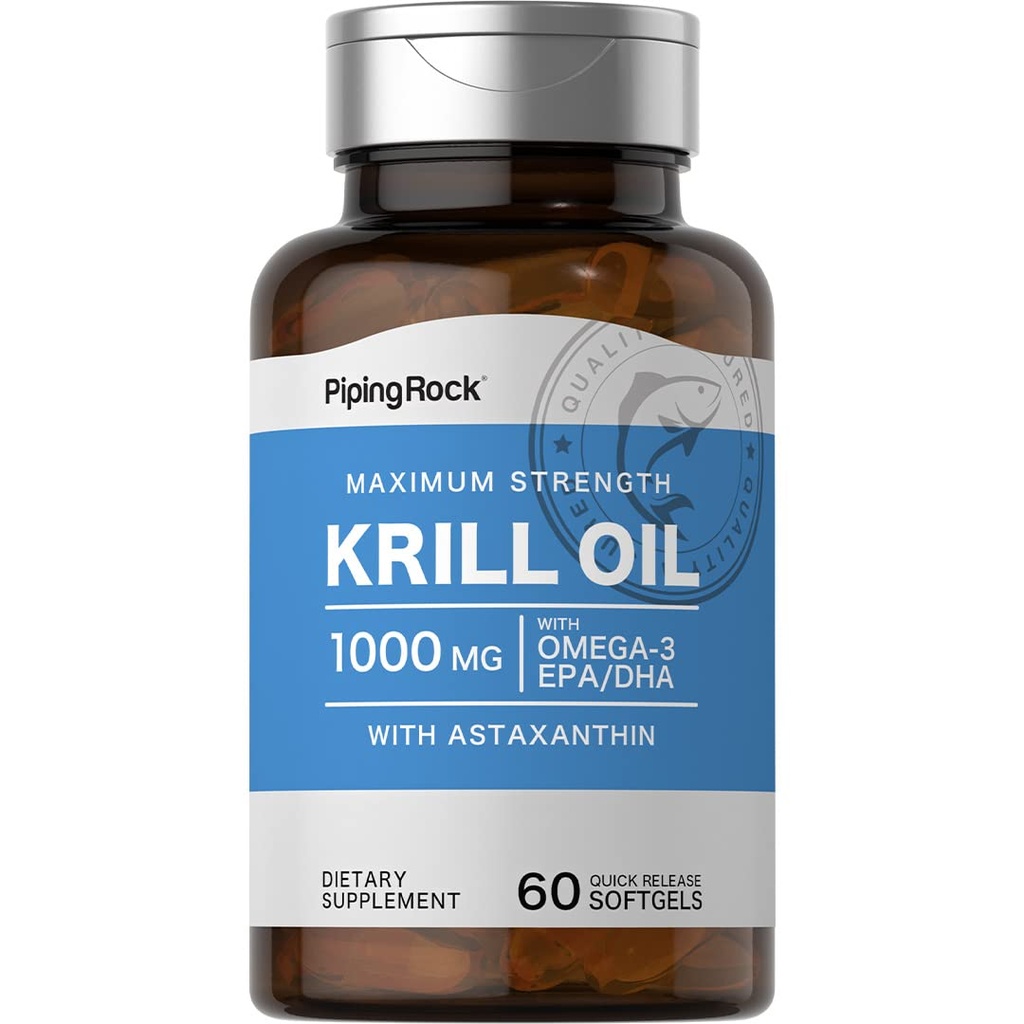 Piping Rock Krill Oil 1000 mg de softgels avec Omega 3, EPA, DHA.