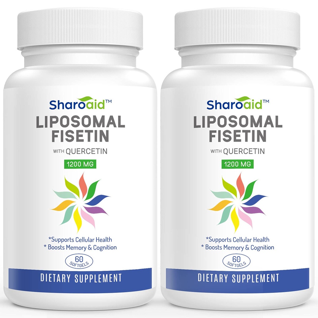 Fisetin liposomale avec suppléments Quercetin 1200 mg par portion, Polyphénols à haute absorption Antioxydants pour les femmes, Hommes,Non-OGM,Sans gluten,2 Bouteilles-120 Softgels