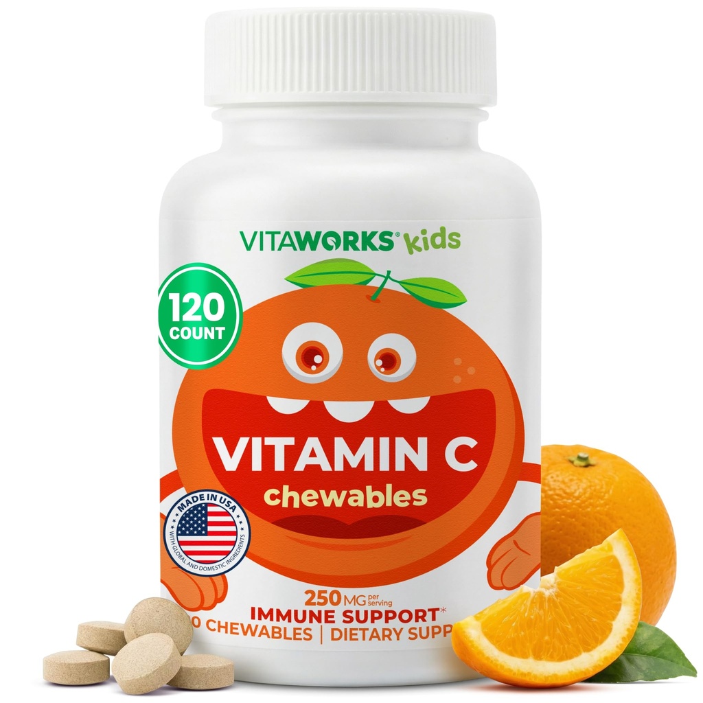 Comprimés à croquer 250mg pour enfants - Végétaux, sans OGM, sans gluten, sans noix - Supplément alimentaire pour le soutien immunitaire - pour les enfants - 120 à croquer