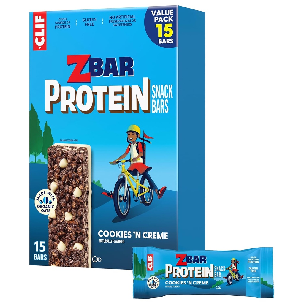 Protéines de Zbar - Cookies 'N Creme - Barres de Snack Crispy - Fabriquées avec de l'avoine biologique - Non-OGM - 5g Protéines - Barres de protéines sans gluten (15 Pack)