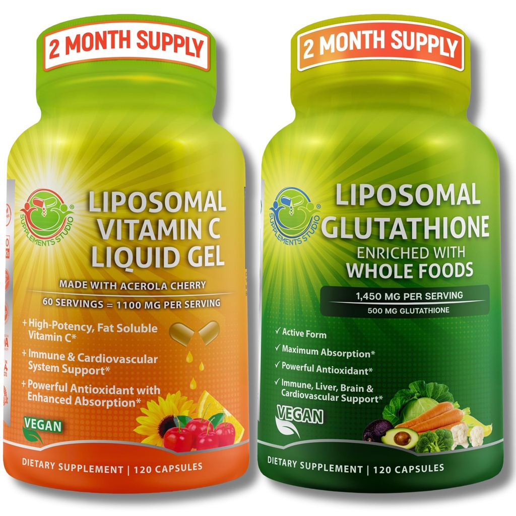SUPPLÉMENTS ÉTUDE Vitamine liposomique C 1100mg Capsules de gel liquide - Bundle up with - Supplément de glutathion liposomique 500mg