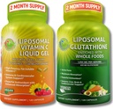 SUPPLÉMENTS ÉTUDE Vitamine liposomique C 1100mg Capsules de gel liquide - Bundle up with - Supplément de glutathion liposomique 500mg