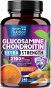 Glucosamine Chondroitin 2100mg - Supplément de soutien joint 3X avec MSM, Glucosamine Sulfate, Turmeric, Boswellia, Quercetin pour le cartilage, la flexibilité et la mobilité, mis en bouteille aux États-Unis, 240 Capsules