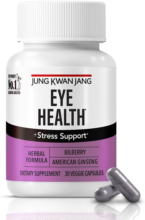 JUNG KWAN JANG Eye Health Support with Bilberry (166mg) and American Ginseng (143mg) for Vision Care, réduction de la souche oculaire, soutien cognitif, 30 capsules pour les hommes et les femmes