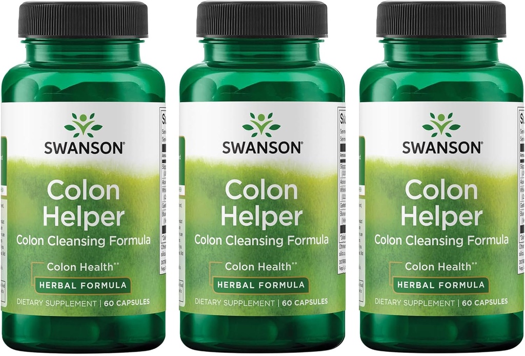 Swanson Colon Helper - Promotion de la santé digestive à l'aide de la racine vervaine, de la racine de selle d'or, de l'écorce d'orme et plus - Supplément à base de plantes aidant à éliminer sainement - (60 capsules) (3 pack)