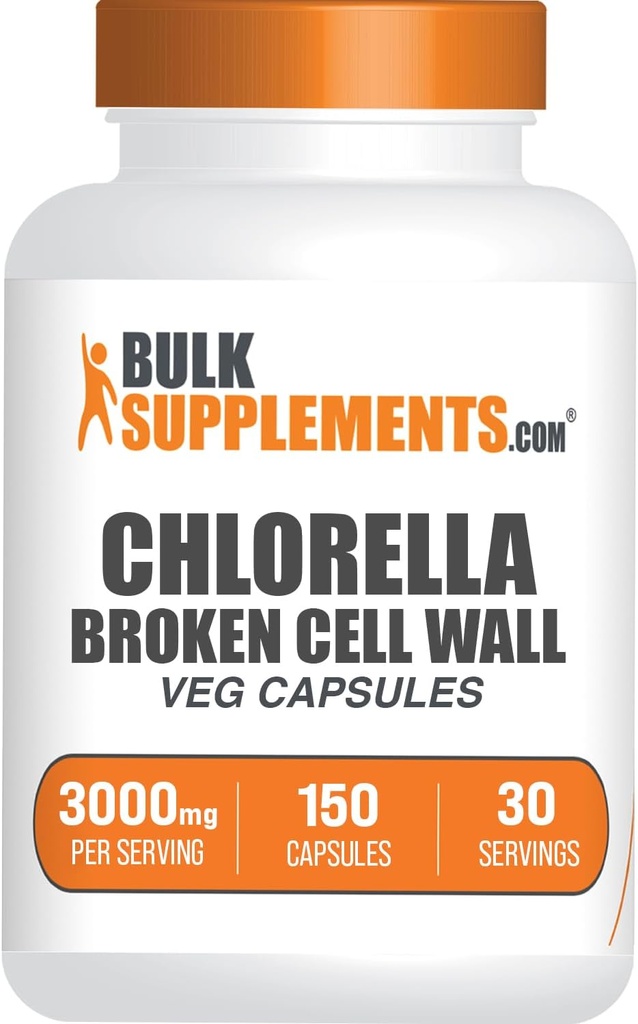 BulkSupplements.com Capsules de Chlorella - Mur de cellules brisées, Supplément de Chlorella - Supplément super-alimentaire, sans végétalien et sans gluten, 5 capsules par portion, 150 Nombre (paquet de 1)