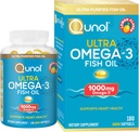 Huile de poisson Qunol Omega 3 Mini Softgels, 1000mg Omega 3 EPA + DHA, Suppléments ultra purs, Soutien de santé cardiaque, Saveur de citron, Minis faciles à avaler, Approvisionnement de 3 mois, 180 Compte