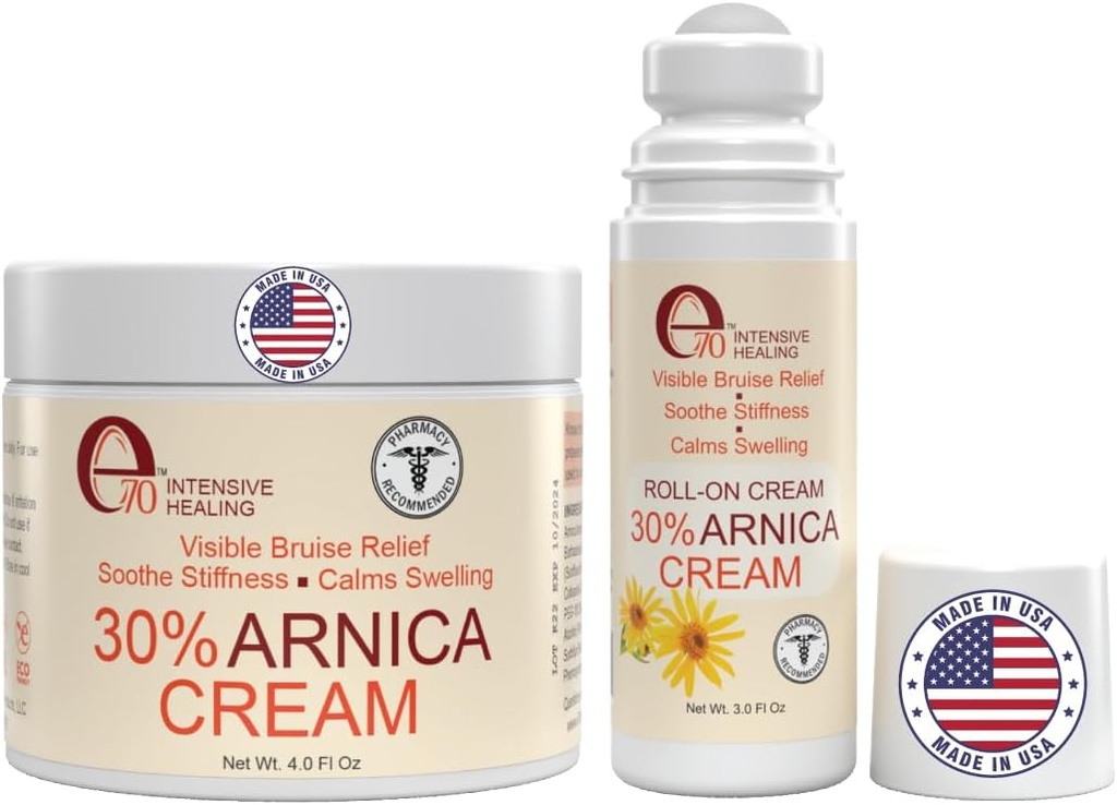 Crème Arnica & Arnica Gel Roll-On 2PK pour Bruising et Gonflement, Soothe Mal Muscles & Joints avec Vitamine K, 30% Arnica Montana, Hyaluronique Acid & L-Arginine