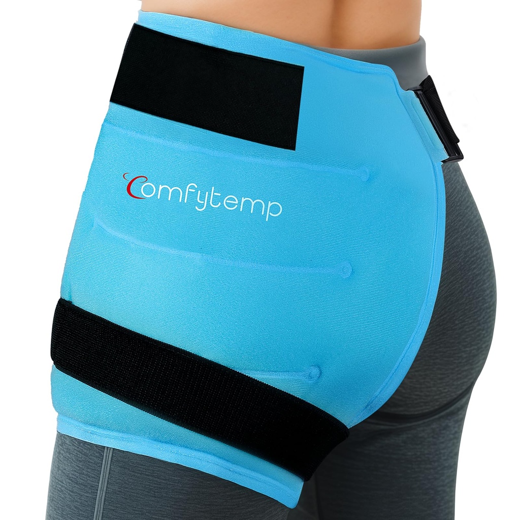 Cofytemp Hip Ice Pack Wrap pour Sciatica, Kit de remplacement de la hanche, FSA Admissible, Gel Ice Pack réutilisable pour les blessures, soulagement de la douleur, produits de récupération de la chirurgie de compression froide pour hommes Femmes (S/M)