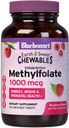 Bluebonnet EarthSweet Methylfolate 1000 mcg Coenzyme Cellulaire Active 5-MTHF L Supplément de folate de méthyle - Soutien prénatal et énergétique - Non-OGM, végétalien, sans gluten - Framboise - 90 comprimés à croquer