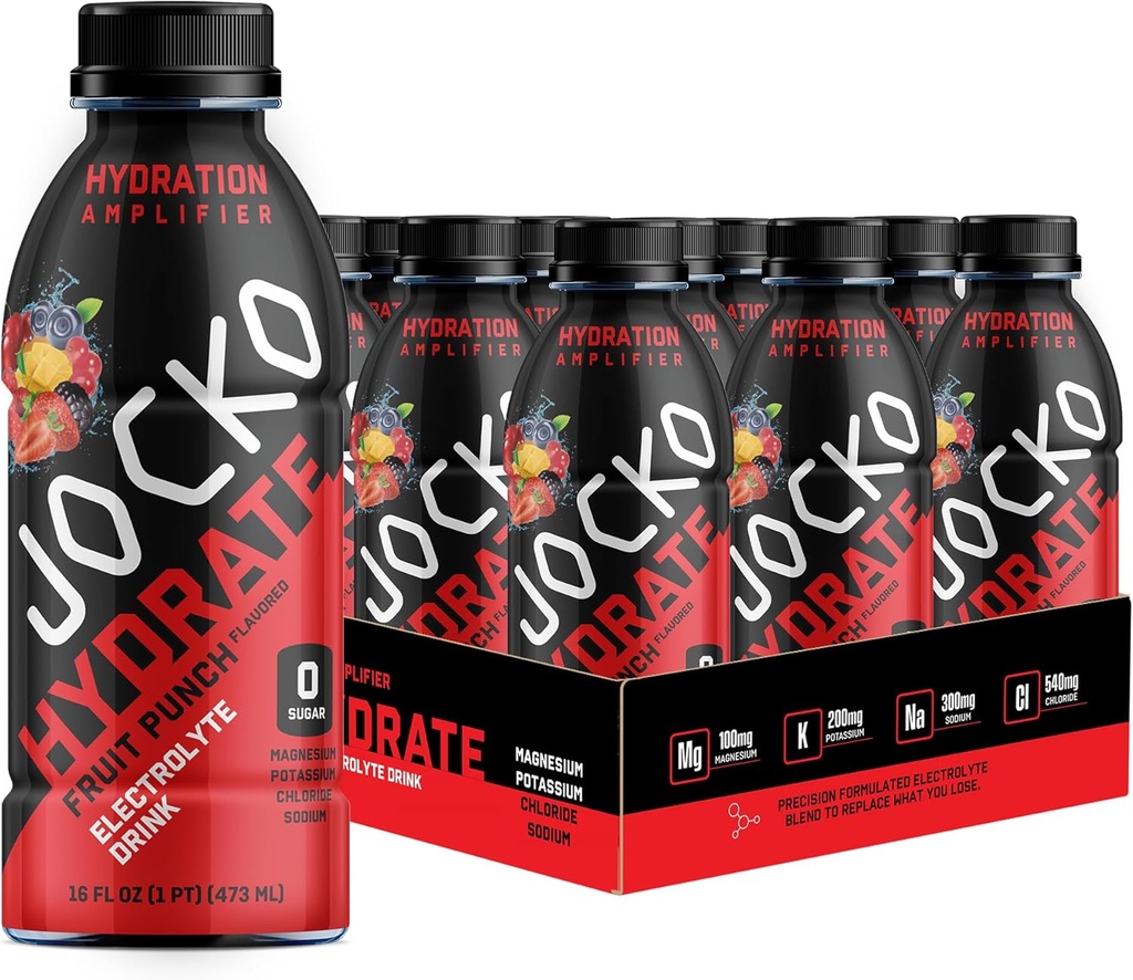 Jocko Carburant Hydrate boissons électrolytes - Sports boisson hydratant amplificateur, étincelant thirst - formulation scientifique électrolyte mélange fruits parfum 16 Oz (12 Pack)