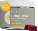 FOCL Lions Mane Mushroom Gummies - Supplément de champignons pour la fonction cérébrale, Focus, Mémoire, Énergie, Immune Boost, Stamine - Complexe Nootropique Lion's Mane, Reishi, Cordyceps - Vegan, Sans gluten, Organique