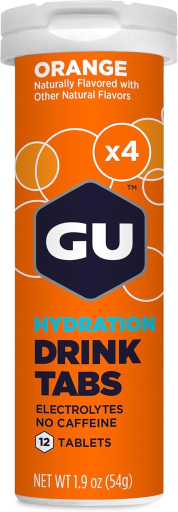 GU Hydratation énergétique Comprimés de boissons électrolytes, boisson sportive d'endurance améliorée pour la course à pied, le cyclisme, le triathlon, le 4-Count (48 portions), orange