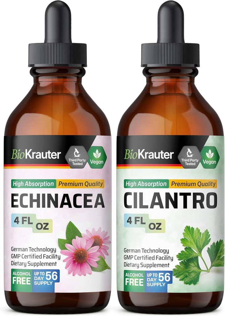 BIO KRAUTTER Echinacée Teinture 4 Fl. Oz. & Cilantro Teinture 4 Fl. Oz.