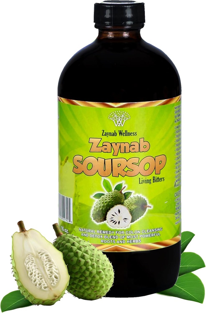 Zaynab Bio Soursop Bitters Liquide avec Soursop Feuilles pour Nettoyeur de Gut, Detox & Immmune Support.