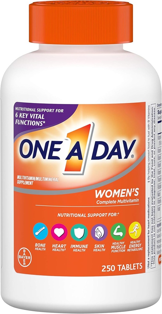 Multivitamine, supplément avec vitamine A, vitamine C, vitamine D, vitamine E et zinc pour la santé immunitaire, B12, biotine, calcium et plus, comprimé, 250 nombre
