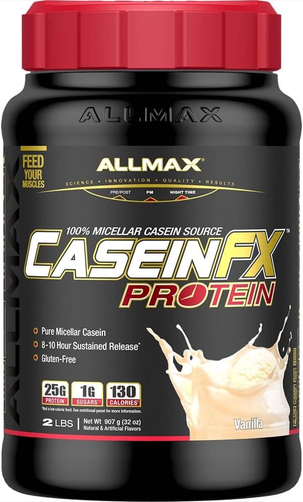 ALLMAX caséine-FX protéines, vanille - 2 lb - 25 grammes de protéines à libération lente par scoop - faible teneur en glucides et zéro sucre ajouté - 27 portions approximatives