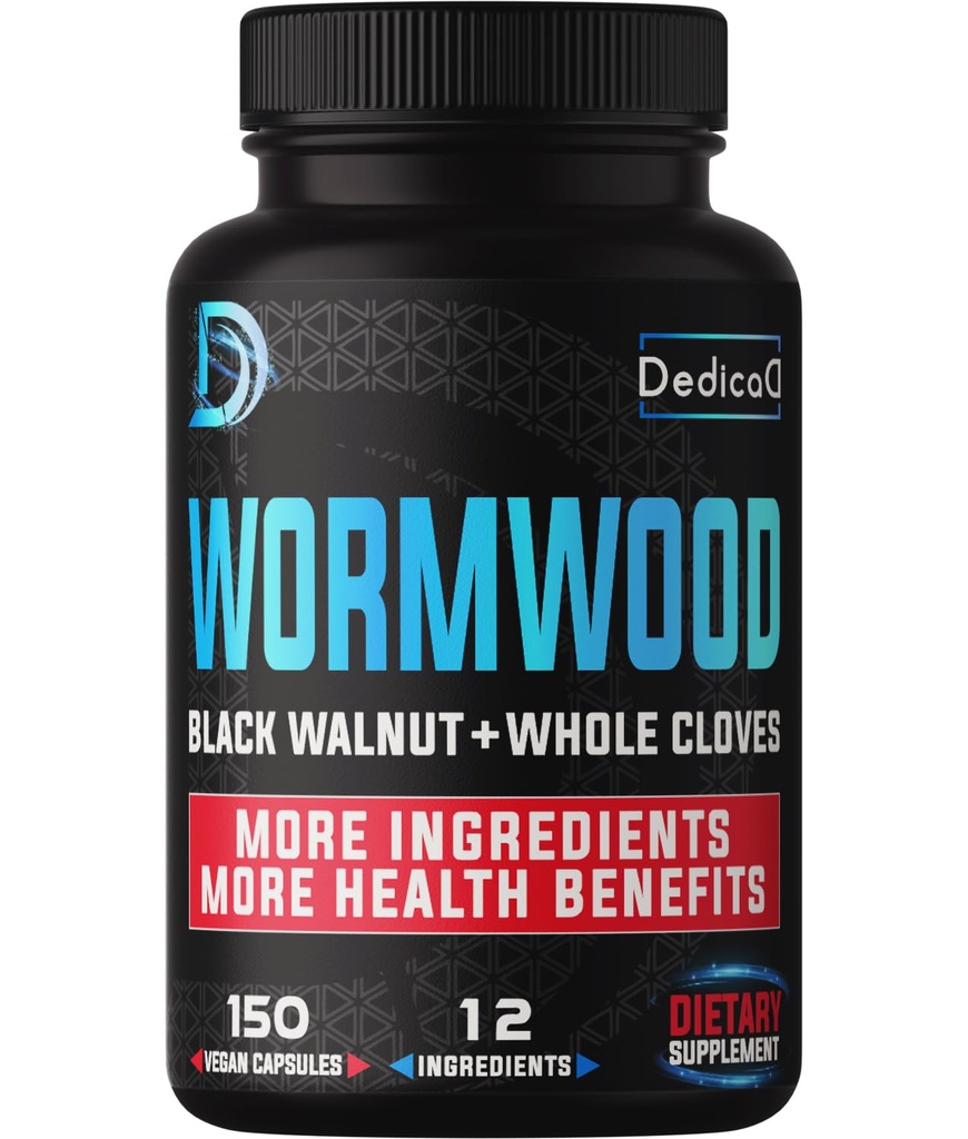 Capsules d'extrait de wormwood premium - 5 mois d'approvisionnement pour immune - 12 herbes mélangées avec des feuilles de noyer noir, gingembre, curcuma et plus - 150 comtes
