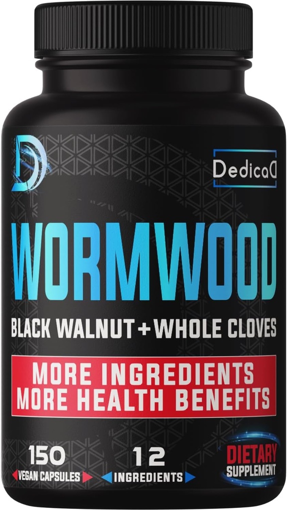 Capsules d'extrait de wormwood premium - 5 mois d'approvisionnement pour immune - 12 herbes mélangées avec des feuilles de noyer noir, gingembre, curcuma et plus - 150 comtes