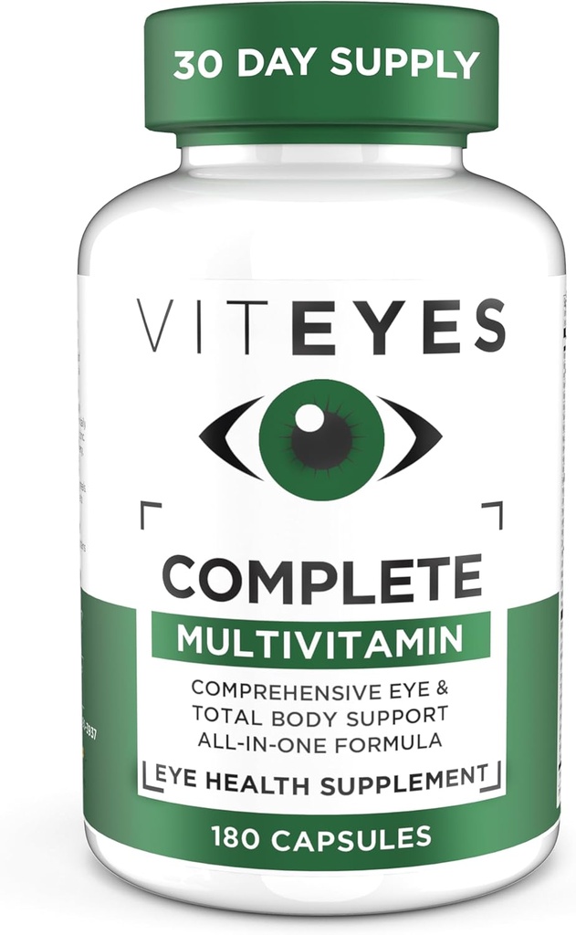 Viteyes Complete Eye & Total Corps Santé Multivitamine Supplément nutritionnel, 180 Capsules, Blanc