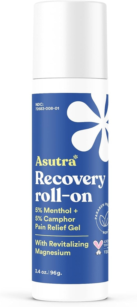 ASUTRA Recovery Roll-On Gel, 3,4 oz - Refroidissement et sensation de réchauffement, soulagement temporaire de la gêne musculaire et de la douleur, applicateur sans mess, menthol, Camphor et Magnésium Premium-Qualité