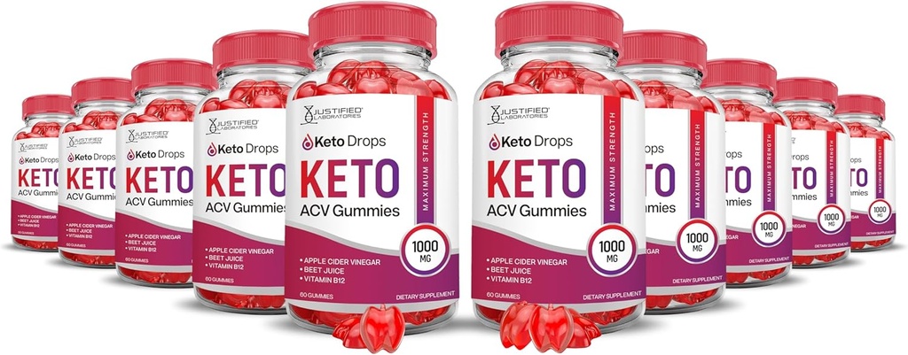 (10 Pack) Keto Drops Keto ACV Gummies Advanced Formula 1000MG Keto Drops Keto Gummies Apple Cider Vinegar Formulated with Pomegranate Beet Juice Powder B12 Vegan Non GMO 300 Gummys