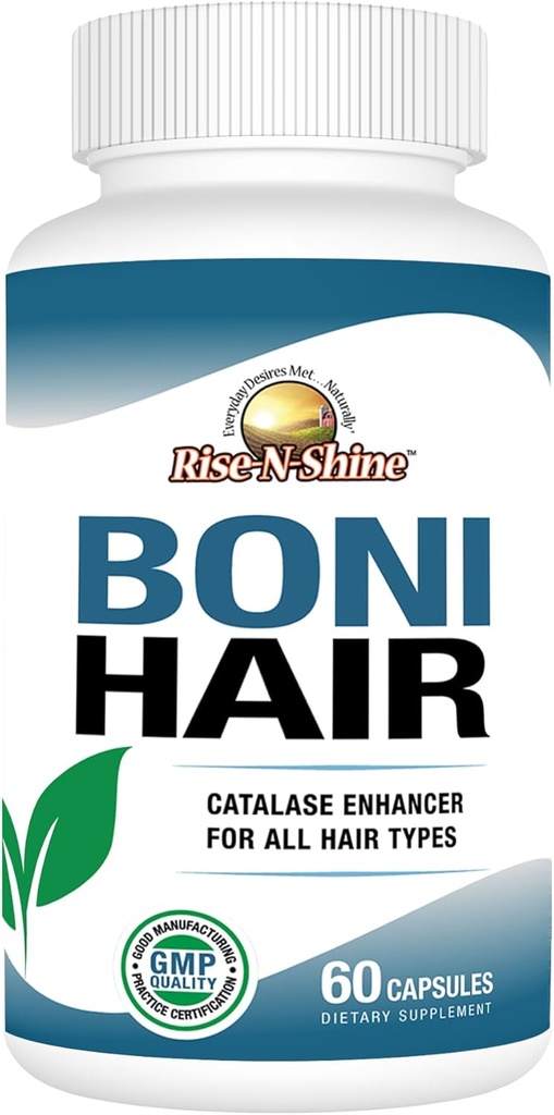 Rise-N-Shine BoniHair Catalase Supplément pour le soutien capillaire vibrant et jeune - 10 000 UI Catalase avec Saw Palmetto, Biotin, Fo-Ti, PABA - 60 Capsules