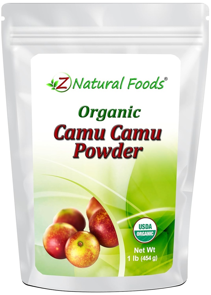 Z Poudre Camu biologique naturelle, supplément de vitamine C naturelle pour le soutien immunitaire et l'humeur, mélanger dans les smoothies, boissons et recettes, poudre super-alimentaire, cru, végétalien, non OGM, sans gluten, 1 lb