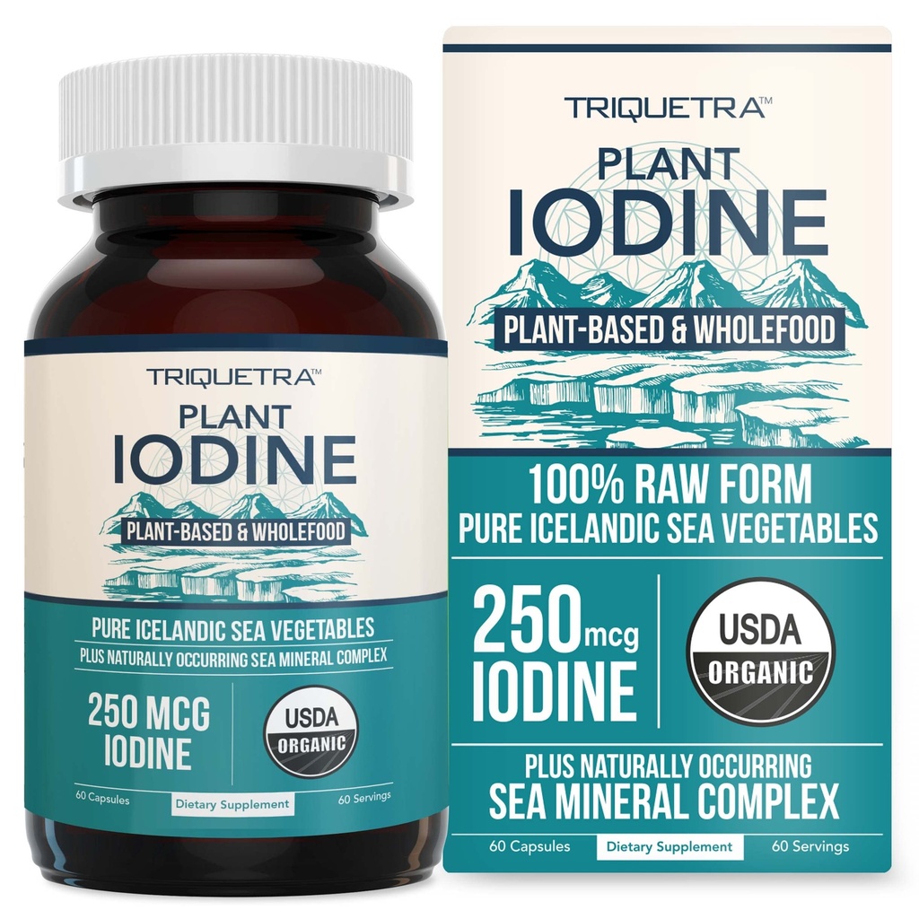 Supplément d'iode biologique du complexe des légumes de mer, aliments entiers et forme brute - Complexe minéral d'iode plus de traces – Contient la mer d'Islande la plus pure Kelp, la mousse d'Irlande & Bladderwrack (250 mcg)