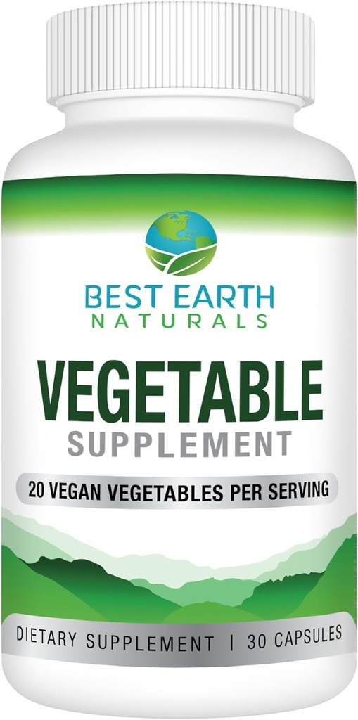 Meilleur supplément végétal Earth Naturals avec 20 mélanges de légumes - Vitamines énergétiques pour les femmes et les hommes 30 jours (30 capsules)