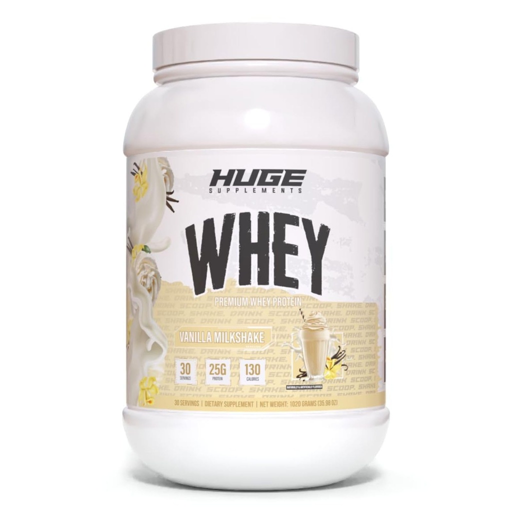Poudre de protéines pour le gain musculaire, 25g Protéines, 12g AAE, soutient la croissance musculaire, la performance et la récupération (Vanilla Milkshake, 30 portions)