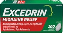 Excédrine Caplets de soulagement de la migraine pour symptômes de la migraine, acétaminophène 250mg, aspirine 250mg, caféine 65mg, analgésique, 100 Compte