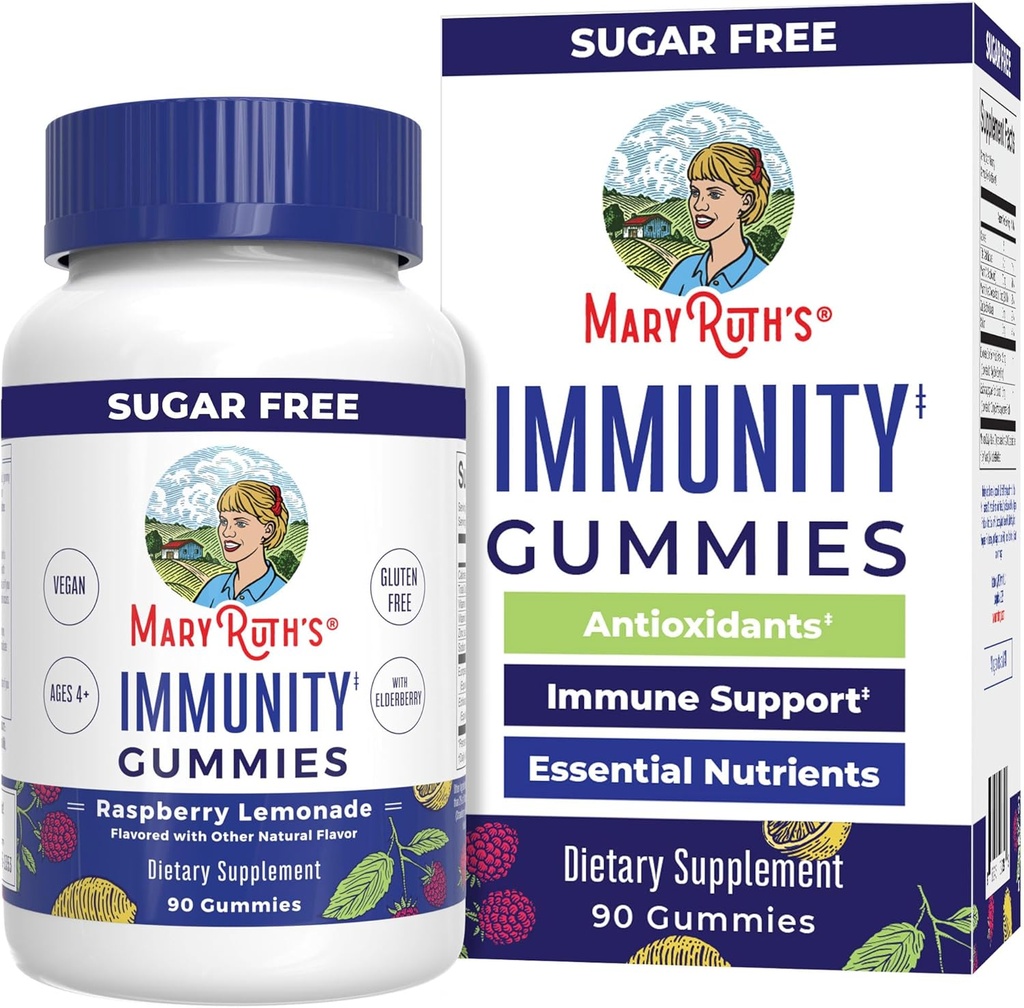 MaryRuth Organics Sugar Free Immunity Gummies | Powerful Blend | Elderberry Vitamin C & Zinc | Vitamin D3 & Echinacea | Immune Support Supplement | Gummies for Kids & Adults | Vegan | Non GMO | 90ct
