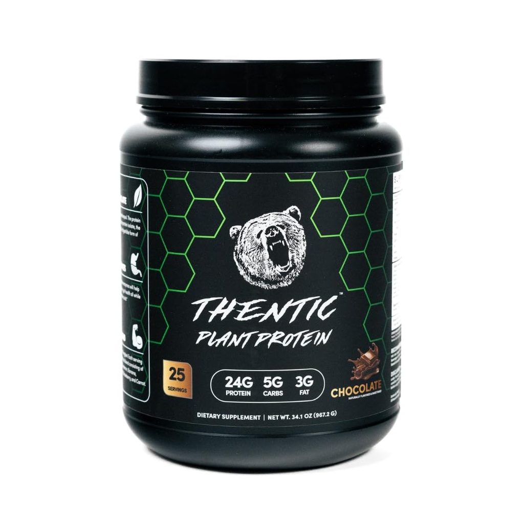 Poudre de protéines à base de plantes THENTIQUES - Protéines végétales non laitières, Zéro ingrédients artificiels, sans soja et sans gluten, sans sucre ajouté,5.8g BCAA,enzymes digestives, superaliments organiques.25 portions (chocolat) 2.1lb