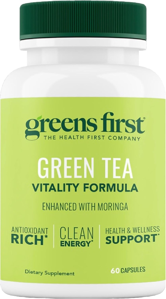 Greens First Green Tea Vitalité Formule - Enhanced with Moringa - Antioxydant-Rich for Clean Energy - Vegan & Gluten-Free - Powerful Blend for Energy & Overall Wellness (60 capsules)