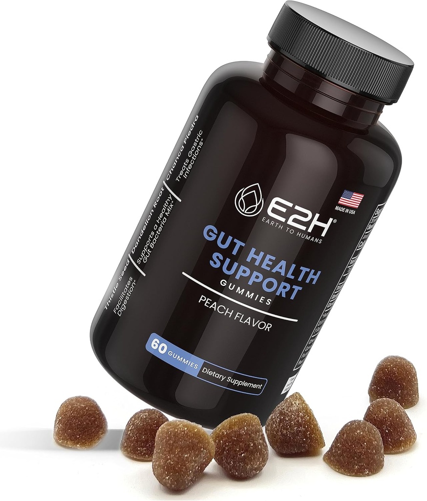 E2H Gummies de soutien Gut - 60 comte - sans gélatine, sans gluten, végétalien et non-OGM