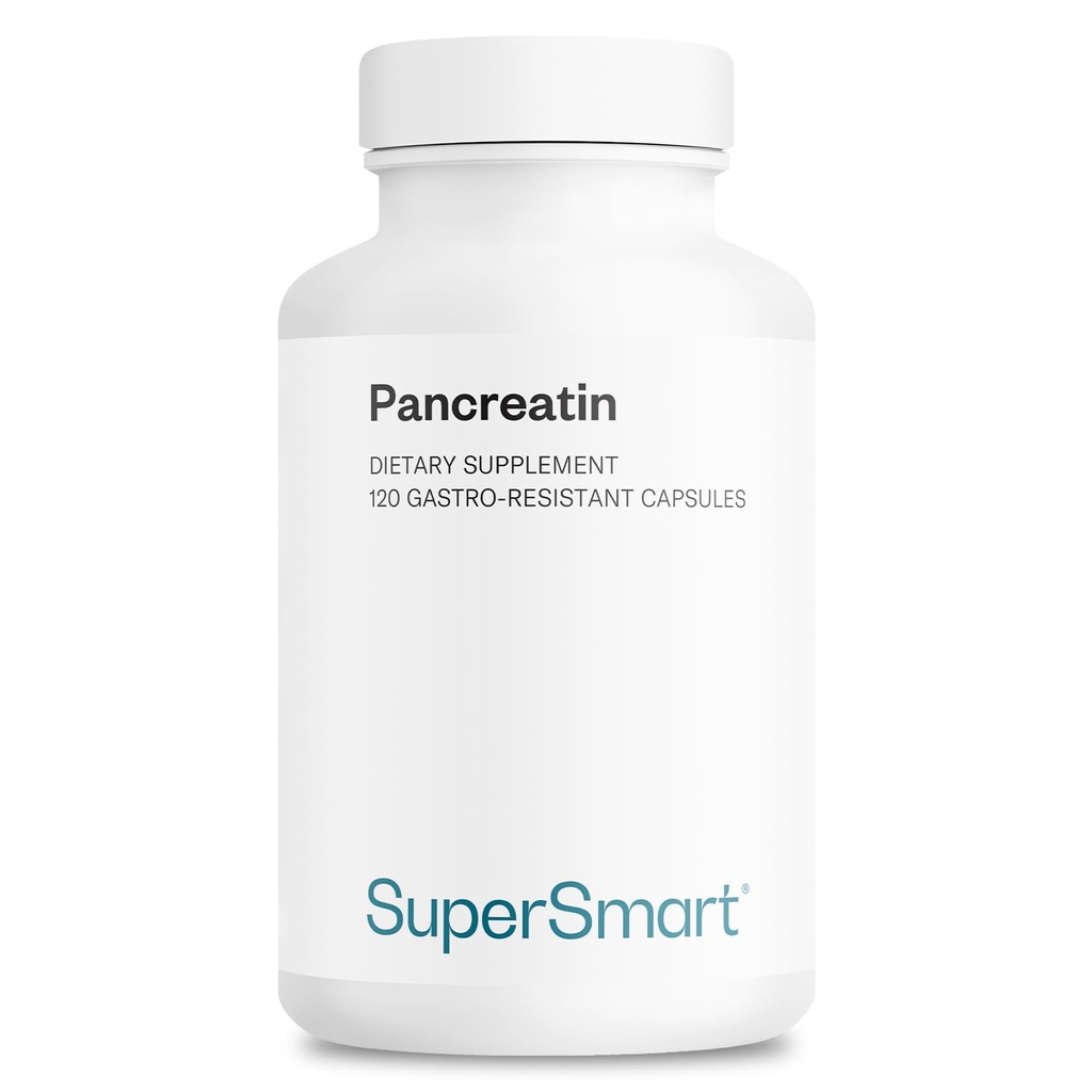 Supersmart - Pancréatine 10X 4000 par jour (Extra Strength) - Supplément d'enzymes digestives - avec protéase, lipase, Amylase, trypsine - Soutien à la digestion saine