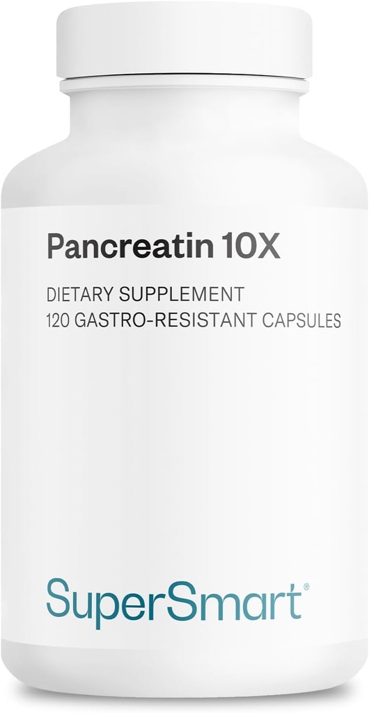Supersmart - Pancreatin 10X 4000 per Day (Extra Strength) - Digestive Enzymes Supplement - with Protease, Lipase, Amylase, Trypsin - Healthy Digestion Support | Non-GMO & Gluten Free - 120 DR Capsules
