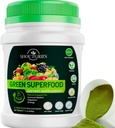 Poudre verte Superfood – Boissons bio Super Greens pour Bloating, Energy & Digestion – Supplément quotidien de détox végétalien avec Spiruline, Chlorella, Prébiotiques – 53 portions