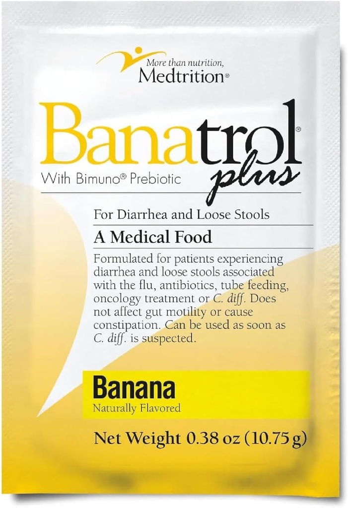 Banatrol® Antidiarrhée naturelle avec prébiotiques, soulagement de la diarrhée chronique, SBI, Diarrhée récurrente, aliments médicaux cliniquement soutenus, non constipant, 25 portions (Banane)