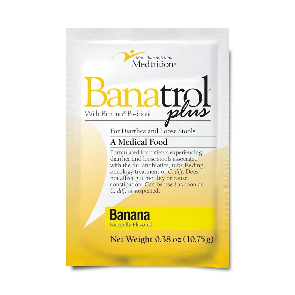 Banatrol® Antidiarrhée naturelle avec prébiotiques, soulagement de la diarrhée chronique, SBI, Diarrhée récurrente, aliments médicaux cliniquement soutenus, non constipant, 25 portions (Banane)