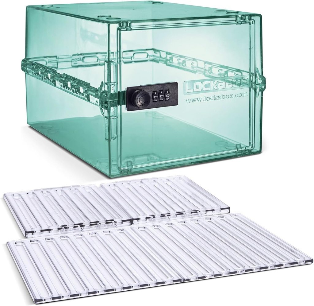 Lockabox One™ Light Medi Green & Shelf Pack Bundle | Lockable Box for Food, Medicines, Tech and Home Safety with Removable Shelves and Base Inserts