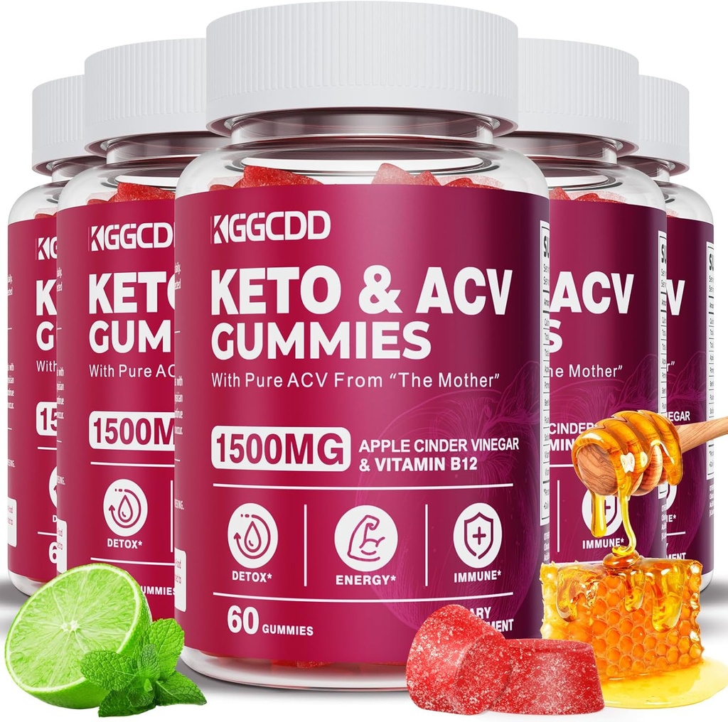 (5 Pack) Keto ACV Gummies Extreme1500MG Keto Gummies Apple Cider Vinegar Formulated with Pomegranate Beet Juice Powder B12 Vegan Non GMO 300 Gummies