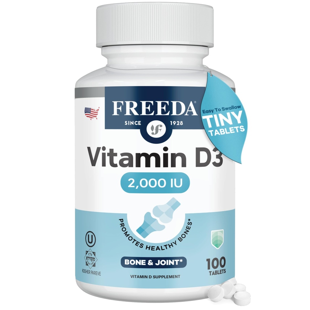 FREAD Vitamine D3-2000 UI – Vitamine D de haute capacité pour la force osseuse et le soutien immunitaire – Comprimés faciles à avaler – 100 comprimés minuscules
