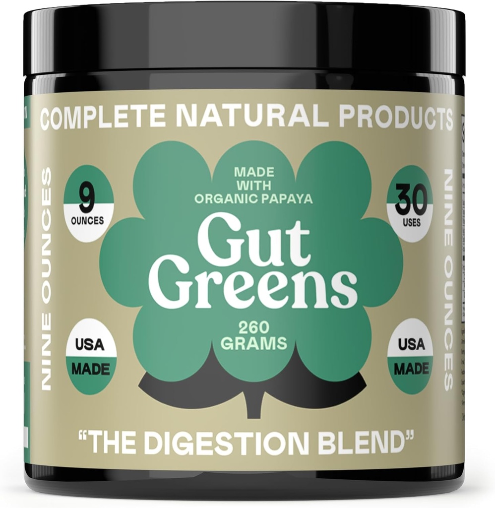 Gut Greens Superfood Powder Formula Supplement - Amazing Raw Digestive Enzyme Suppléments Grass Mix, 9oz, 30 portions