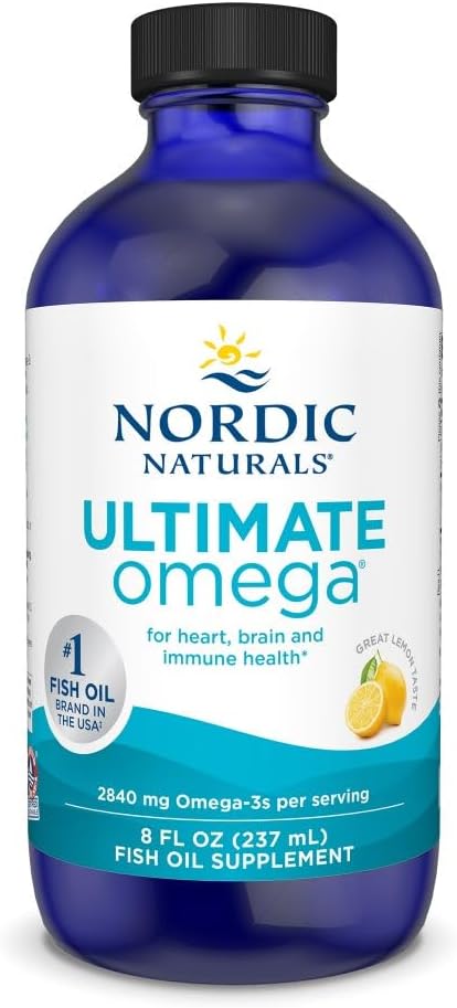 Nordic Naturals Ultimate Omega Liquid, Lemon Flavor - 8 oz - 2840 mg Omega-3 - Supplément d'huile de poisson haute puissance avec EPA et DHA - Promotion de la santé cérébrale et cardiaque - Non-OGM - 48 portions
