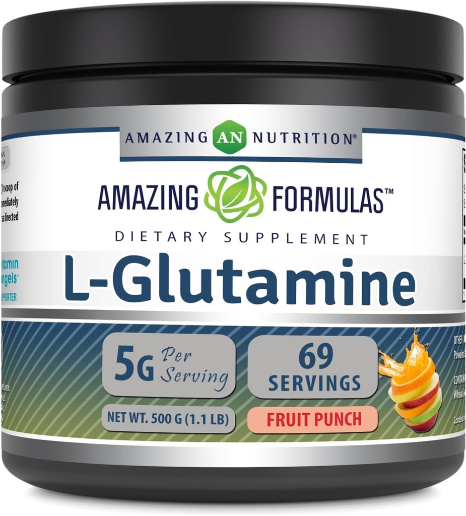 Amazing Formulas L-Glutamine Powder | Amino Acid Supplement | Non-GMO | Gluten Free | Made in USA (Fruit Punch | 1 Lb)