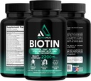 Suppléments de biotine et de collagène avec kératine - Capsules Biotine 5000mcg pour la croissance des cheveux, la peau saine et les ongles - Mélange optimisé d'acide hyaluronique et complexe vitamine B pour les femmes et les hommes, 90 Capsules